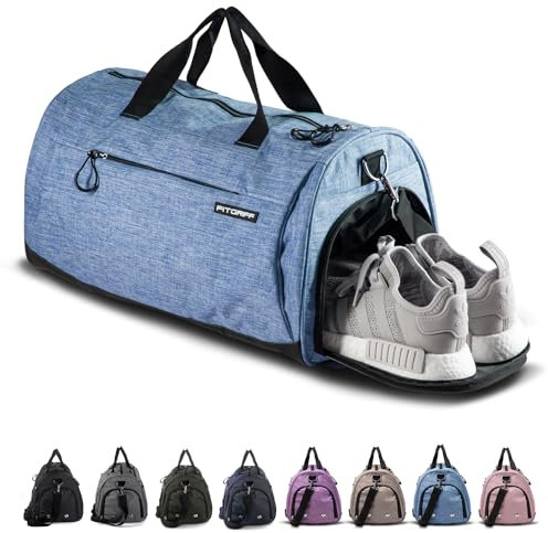 Fitgriff® Sporttasche & Reisetasche für Damen und Herren - mit Schuhfach & Nassfach - Tasche für Sport, Fitness & Reisen - Trainingstasche, Gym Bag (Light Blue, 48 x 26 x 25 cm (Small))