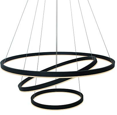 Kreis Kronleuchter LED 3-Ring Pendelleuchte Modern Acryl Verstellbar Hängelampe Wohnzimmer Esstisch Restaurant Deckenleuchte,Black+WarmLight-60+80+100cm