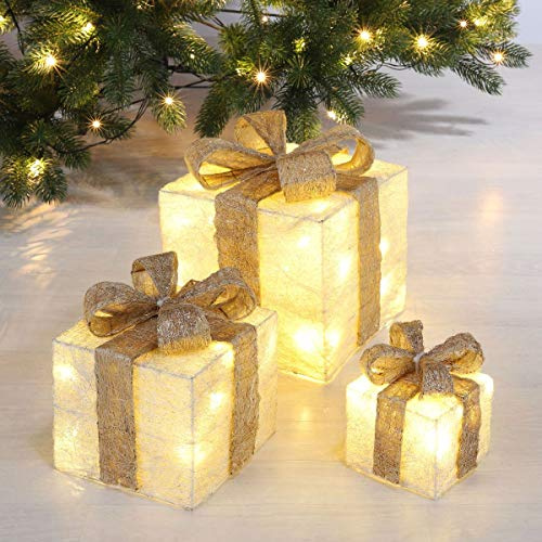 3er-Set LED Deko Geschenke Geschenkboxen für Weihnachten, beige | Weihnachtsdeko Weihnachtsdekoration Dekoration Geschenk Weihnachten beleuchtet