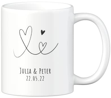 LOOXIS Mug personnalisé avec motif coeur + nom de votre choix pour votre partenaire (idée cadeau anniversaire, fête, Noël)