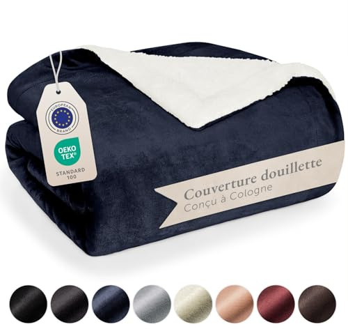 Blumtal Premium Sherpa Kuscheldecke flauschig 130x150 cm - Oeko-Tex zert. Sofa Decke mit Dicker Sherpa-Innenseite - super Flauschige Sherpa Decke extra dick und wärmend - Plüschdecke - Dunkelblau