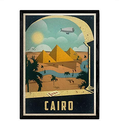 Nacnic Vintage Poster Besuch Kairo. Blätter für Interieur mit klassischen und antiken Werbebildern zu dekorieren. Gemälde Retro-Dekor. A3