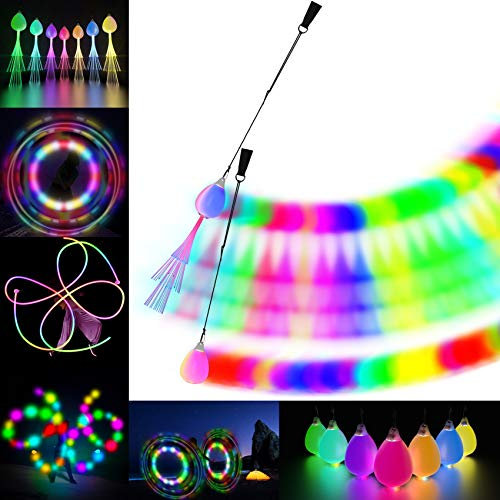 Set di 2 LED Poi Palline Giocoleria Fibra Ottica- Bolas Luminose da Giocoleria Ricaricabili Tramite USB con 20 Modalità di Luce | Premium Poi per Principianti e Professionisti | per Bambini e Adulti