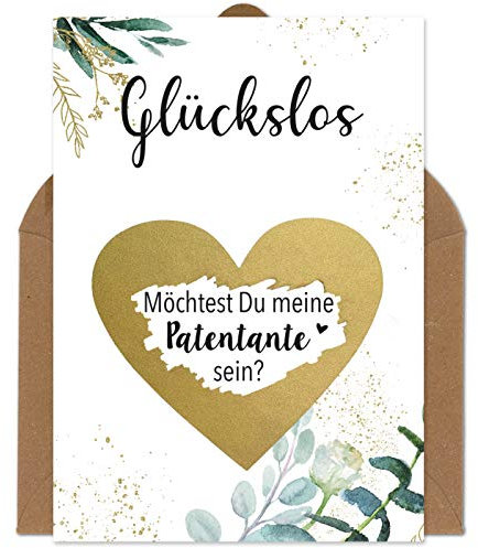 OWLBOOK Rubbelkarte Patentante Fragen - Willst du meine Patentante sein - Karte mit Rubbelherz Gold Geschenke Geschenkideen für Patentante Patin zum Schwangerschaft verkünden