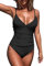 CUPSHE - Costume da bagno da donna a triangolo con scollo a V, a strisce, tinta unita, drappeggio sull’addome, Nero , XS