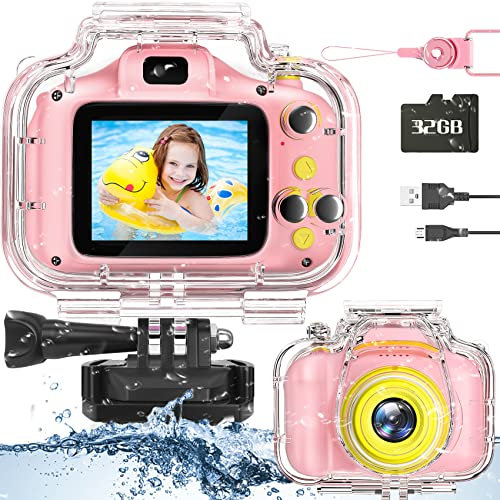 Miiulodi Kids Camera Waterproof Camera for Kids Birthday Gift for Girls 1080P Children Digital Camera Underwater Video Toddler Christmas Toys for Age 3 4 5 6 7 8 Years Old Boys with 32GB Card