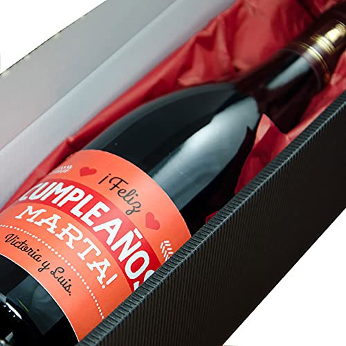 Botella de vino para cumpleaños personalizada con nombre y dedicatoria