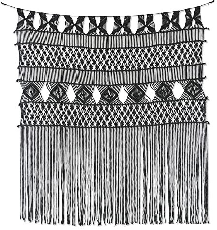 Jakalin Macrame Wall Hanging Black Macrame Curtains Boho Door Curtain Panels Handmade Wall Art Home Macrame Wall Décor, 52''x 57''