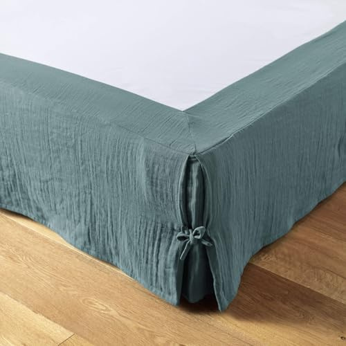 Cache sommier Double Gaze de Coton Bleu Canard 160x200 cm