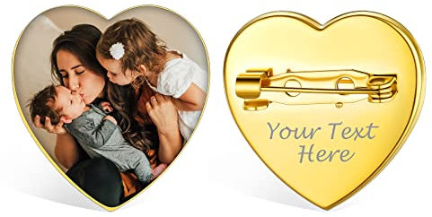 Custom4U Charme Coeur pour Bouquet de Mariée Broche Épingle Or Photo Personnalisé Cadeau Mariage
