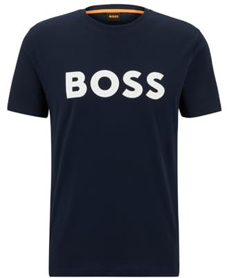 BOSS Herren Thinking 1 T-Shirt aus Baumwoll-Jersey mit gummiertem Logo-Print Dunkelblau M