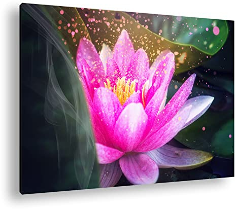 Leinwandbild Lotus-Seerose im ruhigen Teich Format: 120x80 cm XXL Kunstdruck Bild auf Keilrahmen/Wandbild/Wohnzimmer Deko