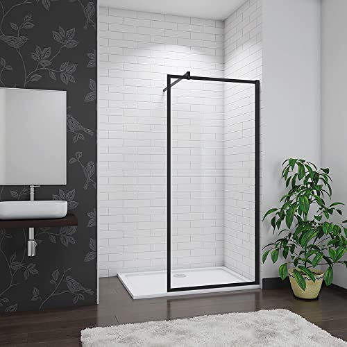 Acezanble 900x1950mm Black Frame Walk in Wetroom Shower Enclosure 8mm Nano Glass Nano Screen