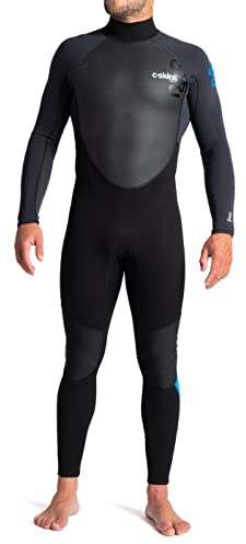 C-Skins Mens Element 3/2mm Back Zip Wetsuit - Black Anthracite Cyan - Breathable - Xtend neoprene upper body -