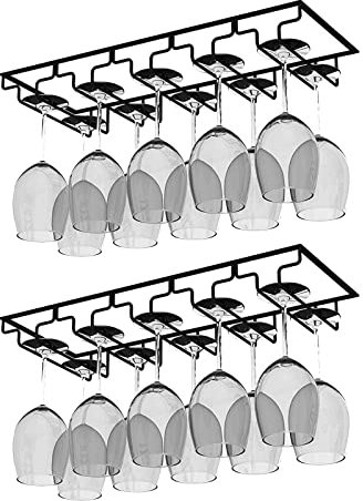 AcornFort W16 5 Binari 12 Tazze Scolabicchieri Portabicchieri Sotto Mobile Supporto per Calici di Vino (5 Binari 2 Pezzi Nero)