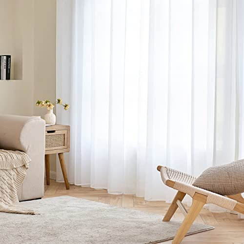 EMEMA 1er Set Sheer Voile Vorhang mit Ösen Transparente Gardine aus Voile Polyester Ösenschal Transparent Wohnzimmer Luftig Dekoschal für Schlafzimmer 228 X 228 cm Weiß