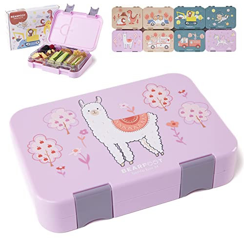 BEARFOOT Brotdose Kinder mit Fächern, BPA frei, Lunchbox, Bento box, Brotbox, Brotdose Mädchen & Jungen, Snackbox mit Trennfächern, Vesperbox für Kindergarten, Schule, groß (Lama)