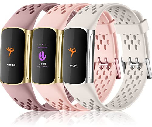 Epova 3 Stück Armband Kompatibel mit Fitbit Charge 5 Armband/Fitbit Charge 6 Armband, Weiche Atmungsaktive Verstellbares Wasserdichtes Armbänder Kompatibel mit Charge 5/6 Armband,Damen Herren