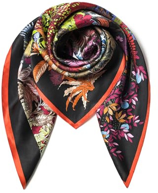 SHIROUYU Damen Ms. Seidenschals | 100 % Maulbeerseide, 88,9 x 88,9 cm, 56,7 g, atmungsaktiv, hypoallergen, glatt, umweltfreundlich, keine Mischung, Kunstdruck