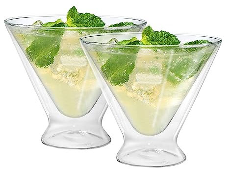 Oggi Martini doppelwandiges Isolierglas, ideal für Martinis und Cocktails wie den Manhattan Daiquiri Cosmopolitan, bleibt auch im Freien länger kühl, optisch atemberaubend, 300 ml, 2 Stück