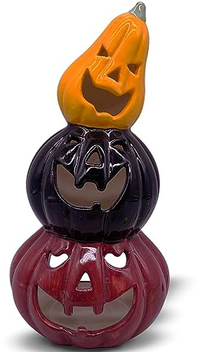 Teelichthalter Halloween, Kürbis Gesichter aus Keramik, Halloween Party-Zubehör Pumpkin Windlicht Kerzenhalter Beleuchtungsdeko Tischdeko Dekoration Geschenk