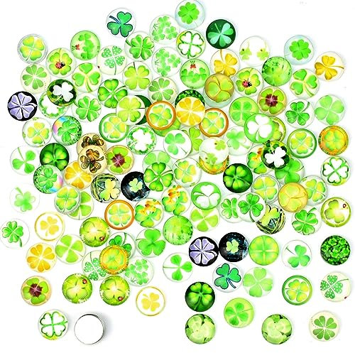 DOUSELLA 120 Stück Vierblättriges Kleeblatt Bunte Glassteine 12mm Muggelsteine Kinder Glascabochons Glücksbringer Flatback Glückssteine Deko Muggelsteine für DIY Handwerkliche Schmuckherstellung