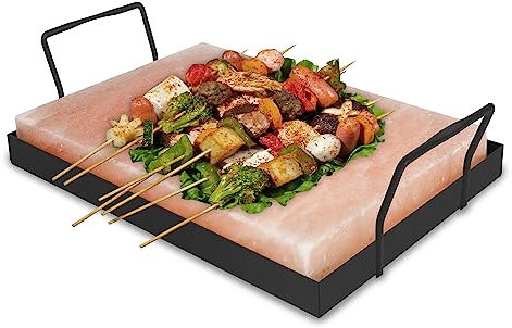 Jopassy Piedra de Sal XXL para Barbacoa - 20 x 30 x 3 cm Con Placa de Hierro - Reutilizable, Cristal Original de las Montañas