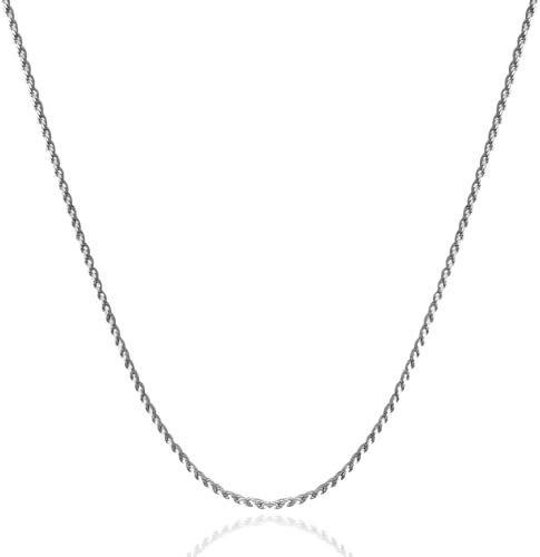 LOCCY Twist Rope Chain Necklace, 2/3mm Mens Silver Rope Chain Necklace Stainless Steel Twist Link Chain Hip Hop Necklace for Men Women 18/20/22/24 Inch Length (Silver - 3mm Width, 22)