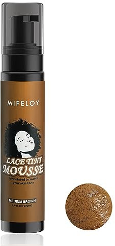 100ml Lace Tint Melting Hair Mousse, 3.4 fl.oz Mocha Medium Brown Foam Spray for Lace Front Wig Toupees Hair pieces, Natural Finishing Edge Control Lace Color, Women Cosplay Beginner Wigs Tool Set