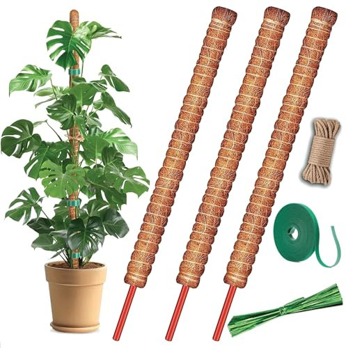 MONTIVO Detachable Plant Poles for Potted Plants, and Indoor Trellis, 27.5Inches Tall Pack of 3 Bendable Moss Pole for Plants, Natural Looking Plant Support Sticks Perfect for Monstera climbing Plants