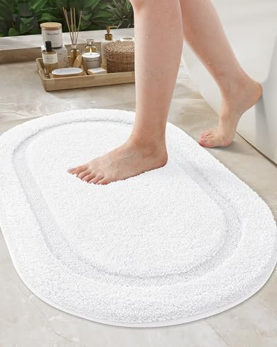 COLOR&GEOMETRY Blanc Tapis de Bain Antidérapant 40 x 60 cm, Tapis Salle de Bain Absorbant, Tapis Baignoire Doux Tapis Sortie de Douche Lavable pour Salle de Bain, Toilette, Baignoire, Vanité