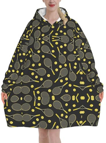 MELPHI Lustige Tennisschläger und Tennisbälle bedrucken Decke Hoodie geeignet für Valentinstag, Erntedankfest, Weihnachten, Neujahr und andere kalte Jahreszeiten.