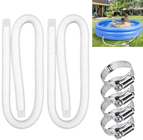 Manguera piscina 32mm,Manguera limpiafondos piscina,Manguera piscina,Tubo piscina con 4 abrazaderas metálicas,59x1.25 inch,Universal,Apto para todo tipo de bombas (white)