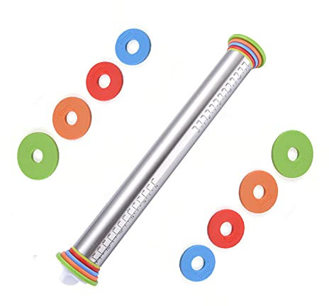 Rodillo con anillos de grosor de 17 pulgadas, rodillo grande ajustable de acero inoxidable para hornear masa, pizza, pasteles, pasteles y galletas