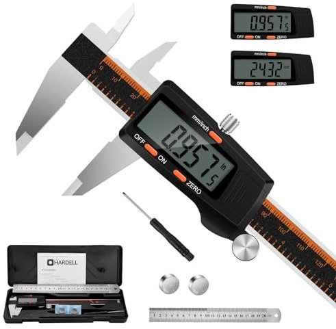 Calibro Digitale 150mm, HARDELL Digital Caliper in Acciaio Inox Con Display LCD, Precisione Micrometro per Misurzione Esterna, Interna, Profondità e di Passo