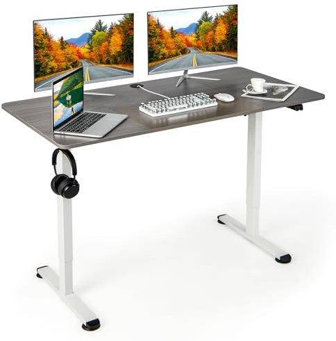 GIANTEX Schreibtisch Höhenverstellbar Elektrisch mit Motor, Stehschreibtisch Computertisch mit Stopp-Mechanismus, Arbeitstisch Stehtisch Steharbeitsplatz mit Kabelhaterung & Haken, PC Laptoptisch