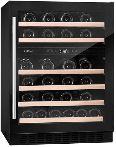 CDA 46 Bottle Capacity Dual Zone 60cm Freestanding Under Counter Wine Cooler - Black Glass
