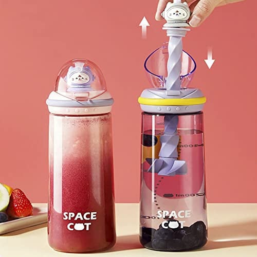 GraSky Creative Pink Protein Shaker Bottle - 580ML, Cute 20-Ounce Water Bottle with Mixing Paddle and Straw - Transparent Cup for Protein Shakes, Sports, and More