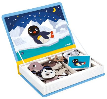 Janod - Magnéti'Book Animaux Polaires - Jeu Educatif Magnétique 30 Aimants + 10 Modèles - Jouet Enfant en Carton FSC - Développe Motricité Fine et Imagination - Dès 3 Ans