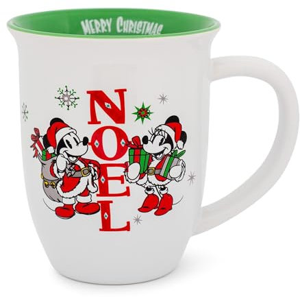 Disney Mickey and Minnie Mouse Noel Wide Rim Latte Mug | Holds 16 Ounces