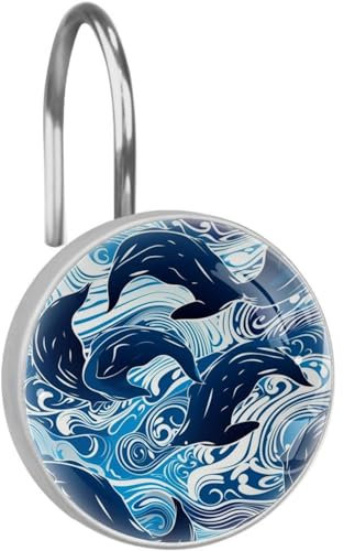 Ganci per tenda da doccia, ganci per tenda da doccia, 12 pezzi, balene e onde marine floreali