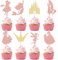 Ephlyn 24Pcs Glitter Princess Cupcake Toppers Mermaid Castle Girl Birthday Cupcake Toothpicks for Princess Mermaid Theme Baby Shower Birthday Party Cake Decorations Rose Gold