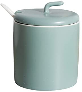Pot à sel en céramique, Sucrier domestique avec cuillère, récipient à sucre de couleur unie, pots à épices en porcelaine anti-humidité et anti-poussière, pot à sucre avec couvercle pratique, rose, 250