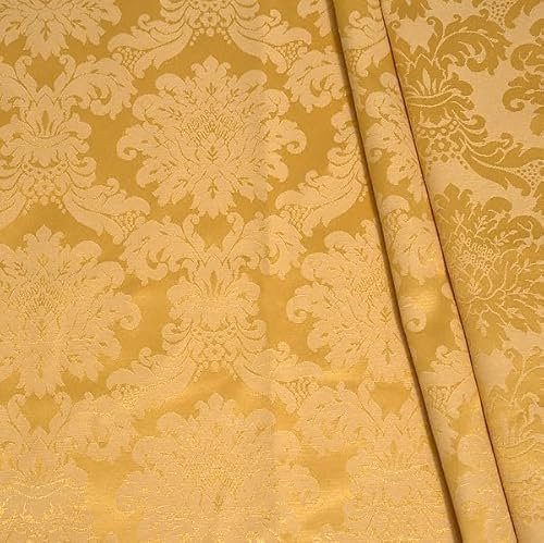 STOFFKONTOR Dekostoff Jacquard Damast Stoff Floral Barock - Meterware, Farbe Gold-Gelb - zum Nähen von Kissenbezügen, Tischdecken, Deko, Gardinen, Bekleidung uvm.
