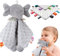 DKDDSSS 2 Stück Babydecke für Babys, Jungen und Mädchen, Kuscheltuch, Schmusetuch Bestickt, Neugeborenen Decke mit Kuscheltier, Kuscheldecke Schnuffeltuch Strick Geschenk zur Geburt (Grauer Elefant)
