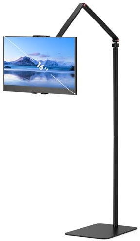 Tablet Floor Stand for ipad,Portable Monitor Floor Stand Holder for 15.6'',16'',Overhead Bed Tablet Phone Mount Stand,Compatible with iPad Pro Air Mini,Samsung Tab,Surface Pro(Add Weight On Base)