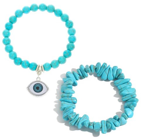 SUJEBKC 2 Stücke türkis armband - Böhmisches Perlenarmband - Edelstein-Perlenarmband für Männer und Frauen (Blaues Türkis，2 Stile)