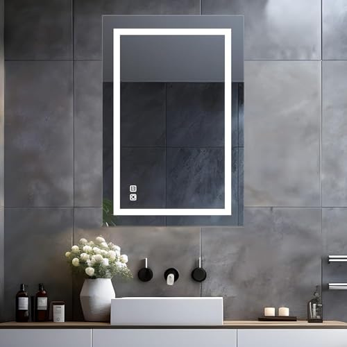 LISA LED Badspiegel mit Beleuchtung 70x50 cm, Bad Spiegel Groß badezimmerspiegel mit Touch Dimmbar Warmweiß/Kaltweiß Licht Antibeschlag Wandspiegel für Badezimmer, WC, Flur mit Steckdose