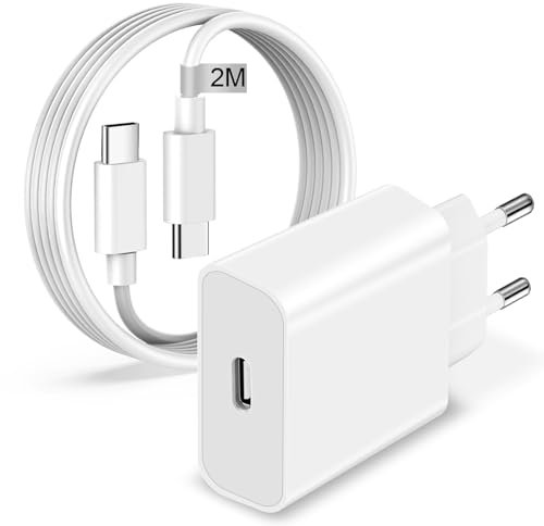 Chargeur Rapide iPhone 16 Pro Max/15 Plus/15, 20W Chargeur USB C Adaptateur iPhone Prise Secteur USB C Chargeur Type C et 2M Câble USB Charge Rapide pour Apple iPad Pro/Air/Mini