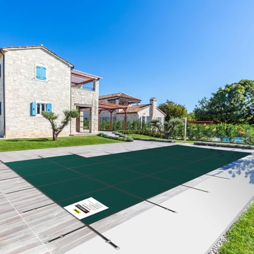VEVOR Bâche de sécurité pour piscine creusée, convient pour piscine d'hiver rectangulaire de 6,1 x 12,2 m avec marche droite, triple couture, maille PP haute résistance, bonne perméabilité à la pluie,